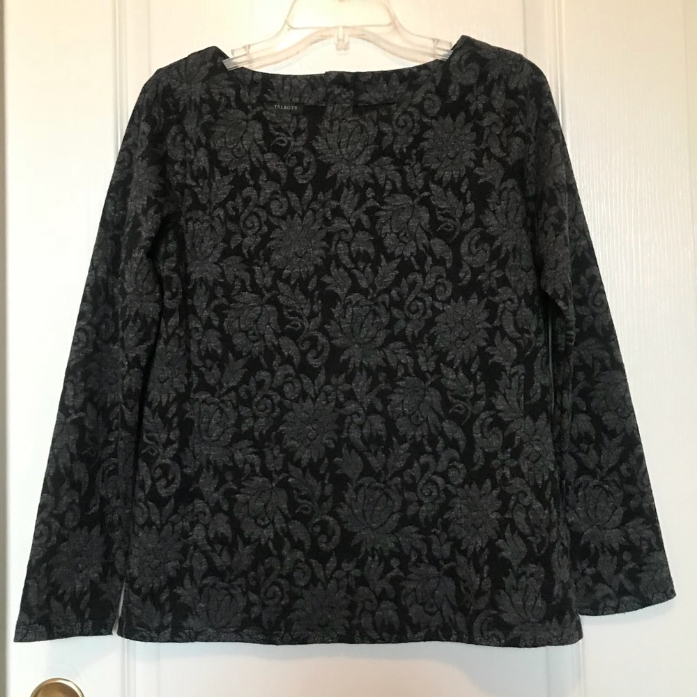 Talbots Long Sleeve Black/Gray Print Sweater